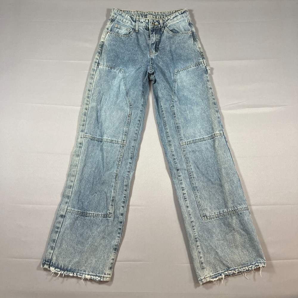 Sumwon Carpenter Jeans Womens 25 Blue Denim Cotton Mid Rise Hammer Loop Wide Leg